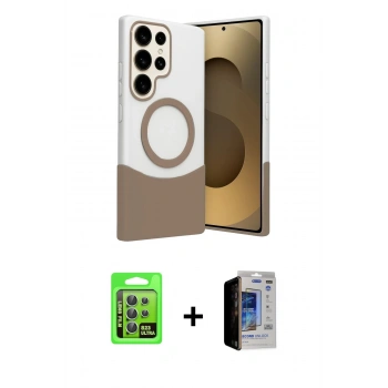 MARSİLYAN™- Galaxy S23 Ultra Kılıf Kozmos Form Özel Seri - Siyah Durable Full Glue Curved Hayalet Cam + Raze Metal Kamera Lens - YL