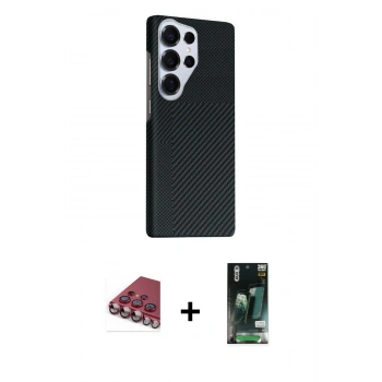 MARSİLYAN™- Galaxy S23 Ultra Kılıf Kozmos Klasik Prime - Şeffaf 360 Full Body Arka Koruyucu + Valdez Metal Kamera Lens - KI