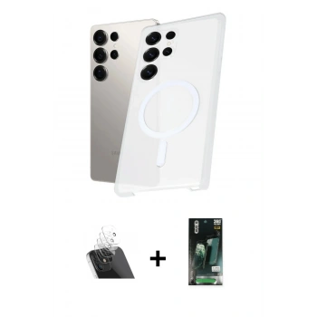 MARSİLYAN™- Galaxy S23 Ultra Kılıf Kutup Minimal - Şeffaf 360 Full Body Arka Koruyucu + Kamera Lens Koruma Cam - SF