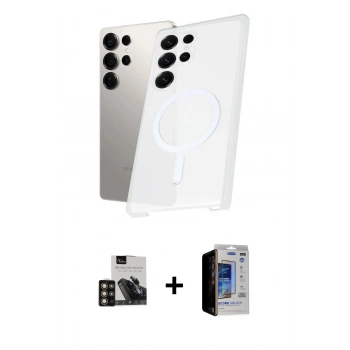 MARSİLYAN™- Galaxy S23 Ultra Kılıf Kutup Minimal - Siyah Durable Full Glue Curved Hayalet Cam + PVD Metal Kamera Lens - GD
