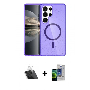 MARSİLYAN™- Galaxy S23 Ultra Kılıf Nova Asil Prime - Siyah Durable Full Glue Curved Cam + Kamera Lens Koruma Cam - SF