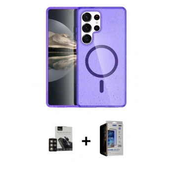 MARSİLYAN™- Galaxy S23 Ultra Kılıf Nova Asil Prime - Siyah Durable Full Glue Curved Hayalet Cam + PVD Metal Kamera Lens - GD