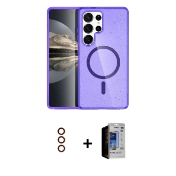MARSİLYAN™- Galaxy S23 Ultra Kılıf Nova Asil Prime - Siyah Durable Full Glue Curved Hayalet Cam + Metal Kamera Lens - KI