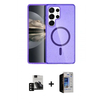 MARSİLYAN™- Galaxy S23 Ultra Kılıf Nova Asil Prime - Siyah Durable Full Glue Curved Hayalet Cam + PVD Metal Kamera Lens - SH