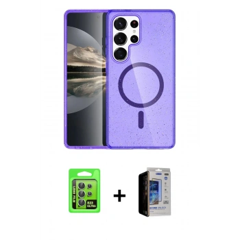 MARSİLYAN™- Galaxy S23 Ultra Kılıf Nova Asil Prime - Siyah Durable Full Glue Curved Hayalet Cam + Raze Metal Kamera Lens - YL