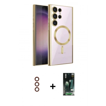 MARSİLYAN™- Galaxy S23 Ultra Kılıf Nova Işık Özel Seri - Şeffaf 360 Full Body Arka Koruyucu + Metal Kamera Lens - KI