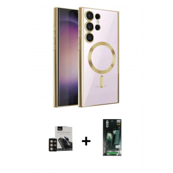 MARSİLYAN™- Galaxy S23 Ultra Kılıf Nova Işık Özel Seri - Siyah 360 Mat Full Body Arka Koruyucu + PVD Metal Kamera Lens - GD