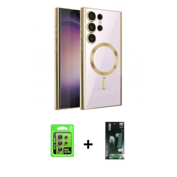 MARSİLYAN™- Galaxy S23 Ultra Kılıf Nova Işık Özel Seri - Siyah 360 Mat Full Body Arka Koruyucu + Raze Metal Kamera Lens - GS