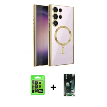 MARSİLYAN™- Galaxy S23 Ultra Kılıf Nova Işık Özel Seri - Siyah 360 Mat Full Body Arka Koruyucu + Raze Metal Kamera Lens - SH