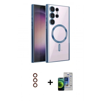 MARSİLYAN™- Galaxy S23 Ultra Kılıf Nova Işık Özel Seri - Siyah Durable Full Glue Curved Cam + Metal Kamera Lens - KI