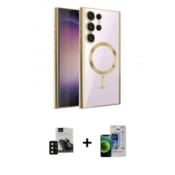 MARSİLYAN™- Galaxy S23 Ultra Kılıf Nova Işık Özel Seri - Siyah Durable Full Glue Curved Cam + PVD Metal Kamera Lens - SH
