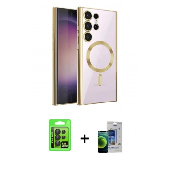 MARSİLYAN™- Galaxy S23 Ultra Kılıf Nova Işık Özel Seri - Siyah Durable Full Glue Curved Cam + Raze Metal Kamera Lens - SH