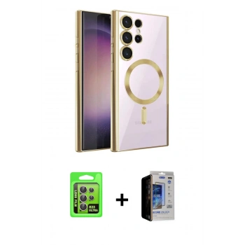 MARSİLYAN™- Galaxy S23 Ultra Kılıf Nova Işık Özel Seri - Siyah Durable Full Glue Curved Hayalet Cam + Raze Metal Kamera Lens - LA