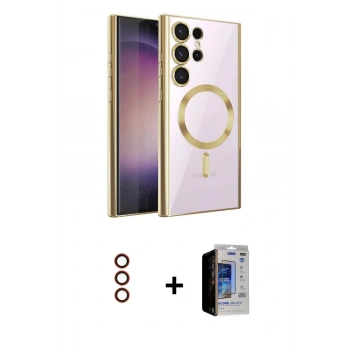 MARSİLYAN™- Galaxy S23 Ultra Kılıf Nova Işık Özel Seri - Siyah Durable Full Glue Curved Hayalet Cam + Metal Kamera Lens - KI