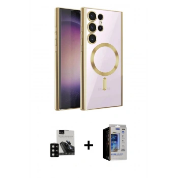 MARSİLYAN™- Galaxy S23 Ultra Kılıf Nova Işık Özel Seri - Siyah Durable Full Glue Curved Hayalet Cam + PVD Metal Kamera Lens - SH