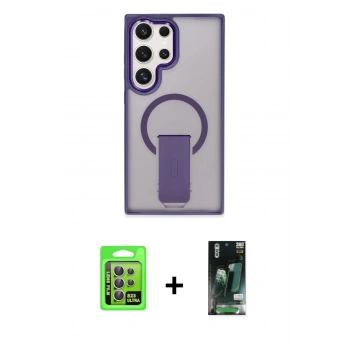 MARSİLYAN™- Galaxy S23 Ultra Kılıf Pusula Doku Koleksiyonu - Şeffaf 360 Full Body Arka Koruyucu + Raze Metal Kamera Lens - LA