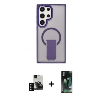 MARSİLYAN™- Galaxy S23 Ultra Kılıf Pusula Doku Koleksiyonu - Siyah 360 Mat Full Body Arka Koruyucu + PVD Metal Kamera Lens - SH