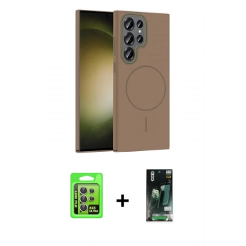 MARSİLYAN™- Galaxy S23 Ultra Kılıf Siluet Doku Özel Seri - Siyah 360 Mat Full Body Arka Koruyucu + Raze Metal Kamera Lens - LA