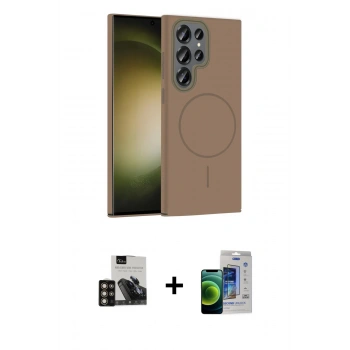 MARSİLYAN™- Galaxy S23 Ultra Kılıf Siluet Doku Özel Seri - Siyah Durable Full Glue Curved Cam + PVD Metal Kamera Lens - GD