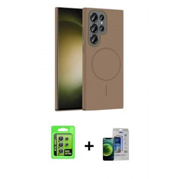 MARSİLYAN™- Galaxy S23 Ultra Kılıf Siluet Doku Özel Seri - Siyah Durable Full Glue Curved Cam + Raze Metal Kamera Lens - GS