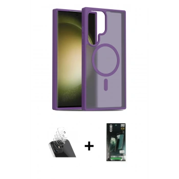 MARSİLYAN™- Galaxy S23 Ultra Kılıf Siluet Minimal Prime - Şeffaf 360 Full Body Arka Koruyucu + Kamera Lens Koruma Cam - SF