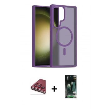 MARSİLYAN™- Galaxy S23 Ultra Kılıf Siluet Minimal Prime - Şeffaf 360 Full Body Arka Koruyucu + Valdez Metal Kamera Lens - KI
