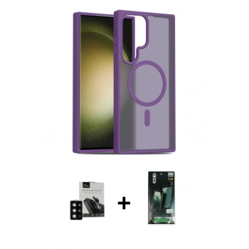 MARSİLYAN™- Galaxy S23 Ultra Kılıf Siluet Minimal Prime - Siyah 360 Mat Full Body Arka Koruyucu + PVD Metal Kamera Lens - SH