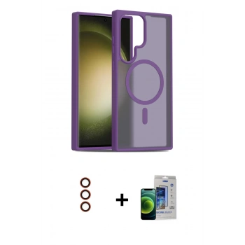 MARSİLYAN™- Galaxy S23 Ultra Kılıf Siluet Minimal Prime - Siyah Durable Full Glue Curved Cam + Metal Kamera Lens - KI