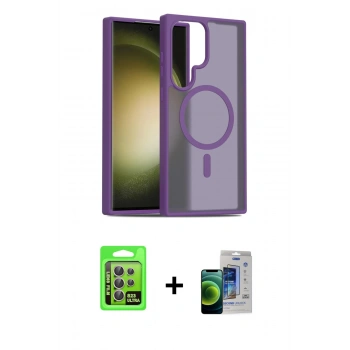 MARSİLYAN™- Galaxy S23 Ultra Kılıf Siluet Minimal Prime - Siyah Durable Full Glue Curved Cam + Raze Metal Kamera Lens - LA