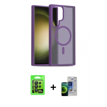 MARSİLYAN™- Galaxy S23 Ultra Kılıf Siluet Minimal Prime - Siyah Durable Full Glue Curved Cam + Raze Metal Kamera Lens - SH