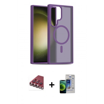 MARSİLYAN™- Galaxy S23 Ultra Kılıf Siluet Minimal Prime - Siyah Durable Full Glue Curved Cam + Valdez Metal Kamera Lens - KI