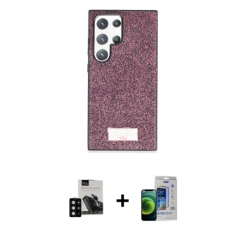 MARSİLYAN™- Galaxy S23 Ultra Kılıf Vadi Klasik Serisi - Siyah Durable Full Glue Curved Cam + PVD Metal Kamera Lens - SH