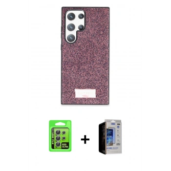 MARSİLYAN™- Galaxy S23 Ultra Kılıf Vadi Klasik Serisi - Siyah Durable Full Glue Curved Hayalet Cam + Raze Metal Kamera Lens - GS