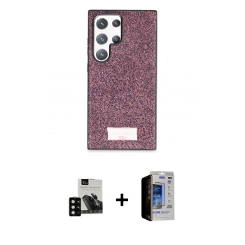 MARSİLYAN™- Galaxy S23 Ultra Kılıf Vadi Klasik Serisi - Siyah Durable Full Glue Curved Hayalet Cam + PVD Metal Kamera Lens - SH