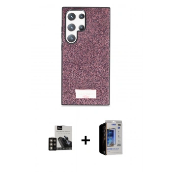 MARSİLYAN™- Galaxy S23 Ultra Kılıf Vadi Klasik Serisi - Siyah Durable Full Glue Curved Hayalet Cam + PVD Metal Kamera Lens - GD