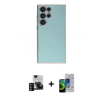 MARSİLYAN™- Galaxy S23 Ultra Kılıf Yankı Serisi - Siyah Durable Full Glue Curved Cam + PVD Metal Kamera Lens - SH