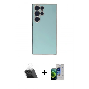 MARSİLYAN™- Galaxy S23 Ultra Kılıf Yankı Serisi - Siyah Durable Full Glue Curved Cam + Kamera Lens Koruma Cam - SF