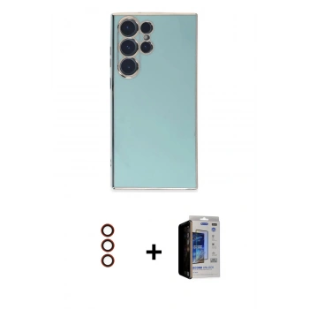 MARSİLYAN™- Galaxy S23 Ultra Kılıf Yankı Serisi - Siyah Durable Full Glue Curved Hayalet Cam + Metal Kamera Lens - KI