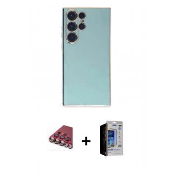 MARSİLYAN™- Galaxy S23 Ultra Kılıf Yankı Serisi - Siyah Durable Full Glue Curved Hayalet Cam + Valdez Metal Kamera Lens - KI