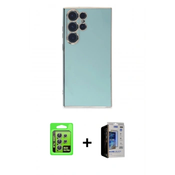 MARSİLYAN™- Galaxy S23 Ultra Kılıf Yankı Serisi - Siyah Durable Full Glue Curved Hayalet Cam + Raze Metal Kamera Lens - GS