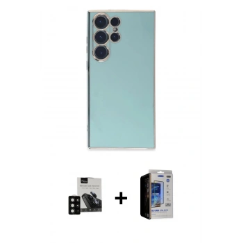 MARSİLYAN™- Galaxy S23 Ultra Kılıf Yankı Serisi - Siyah Durable Full Glue Curved Hayalet Cam + PVD Metal Kamera Lens - SH