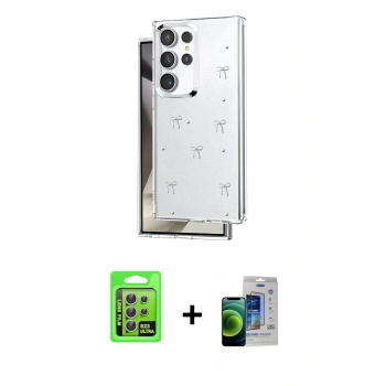 MARSİLYAN™- Galaxy S23 Ultra Kılıf Yörünge Form - Siyah Durable Full Glue Curved Cam + Raze Metal Kamera Lens - GS