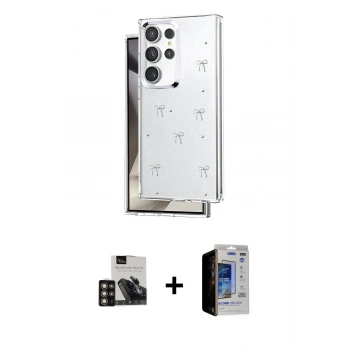MARSİLYAN™- Galaxy S23 Ultra Kılıf Yörünge Form - Siyah Durable Full Glue Curved Hayalet Cam + PVD Metal Kamera Lens - GD
