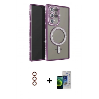 MARSİLYAN™- Galaxy S23 Ultra Kılıf Zirve Doku Prime - Siyah Durable Full Glue Curved Cam + Metal Kamera Lens - KI
