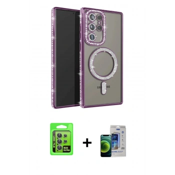 MARSİLYAN™- Galaxy S23 Ultra Kılıf Zirve Doku Prime - Siyah Durable Full Glue Curved Cam + Raze Metal Kamera Lens - YL