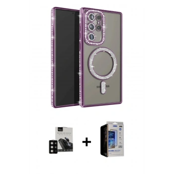 MARSİLYAN™- Galaxy S23 Ultra Kılıf Zirve Doku Prime - Siyah Durable Full Glue Curved Hayalet Cam + PVD Metal Kamera Lens - SH