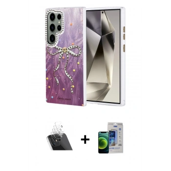 MARSİLYAN™- Galaxy S23 Ultra Kılıf Zirve Modern Prime - Siyah Durable Full Glue Curved Cam + Kamera Lens Koruma Cam - SF