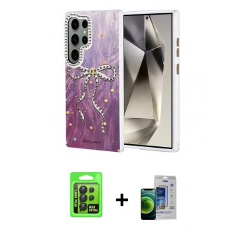 MARSİLYAN™- Galaxy S23 Ultra Kılıf Zirve Modern Prime - Siyah Durable Full Glue Curved Cam + Raze Metal Kamera Lens - SH