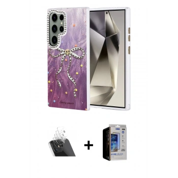 MARSİLYAN™- Galaxy S23 Ultra Kılıf Zirve Modern Prime - Siyah Durable Full Glue Curved Hayalet Cam + Kamera Lens Koruma Cam - SF