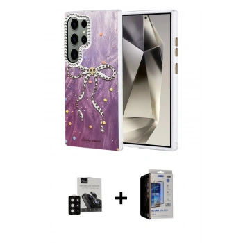 MARSİLYAN™- Galaxy S23 Ultra Kılıf Zirve Modern Prime - Siyah Durable Full Glue Curved Hayalet Cam + PVD Metal Kamera Lens - SH